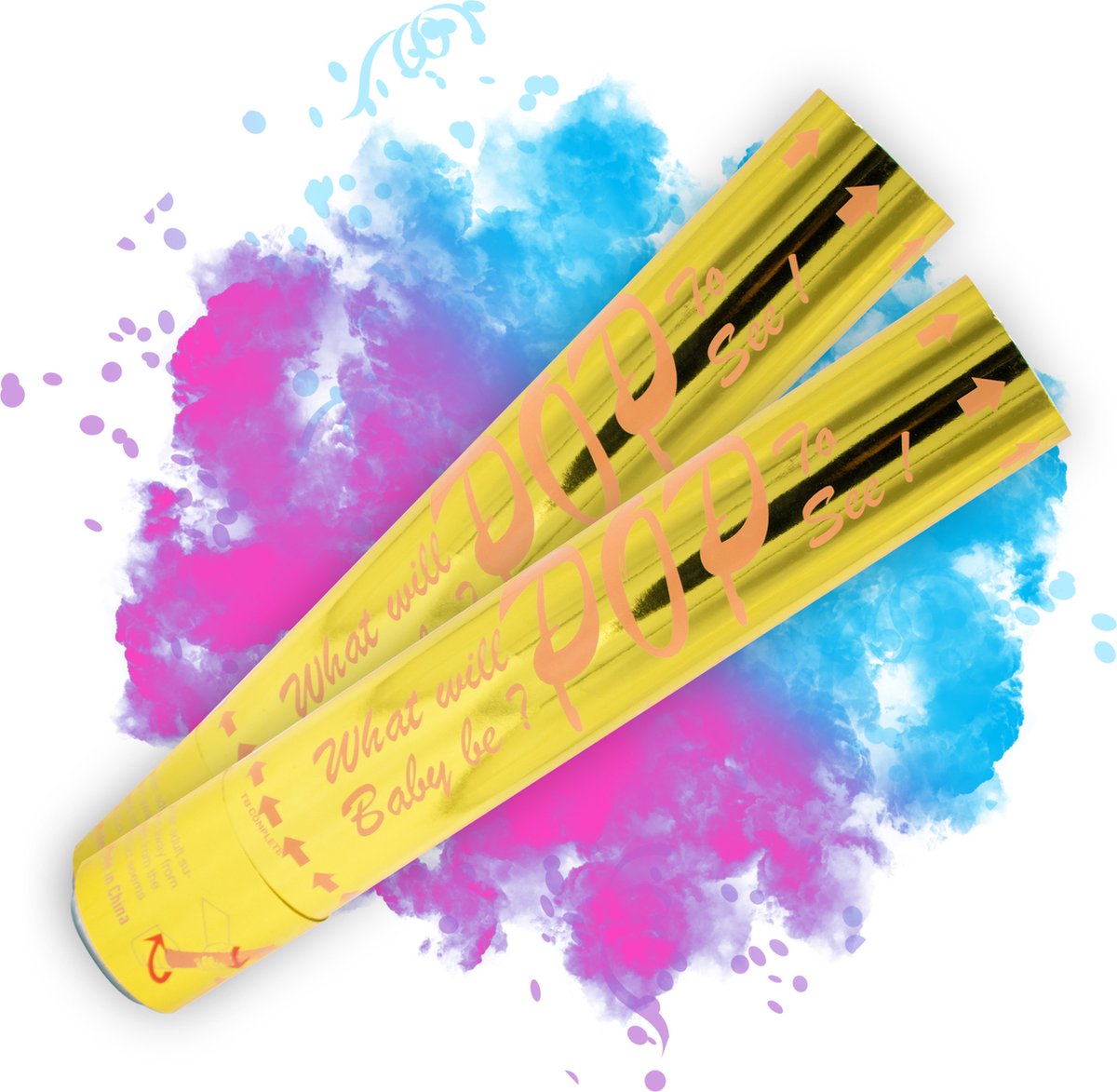 4 x Gender reveal kanon - Rookkanon en Confetti Kanon - 2 Blauw & 2 Roze - Baby Shower - 30 CM