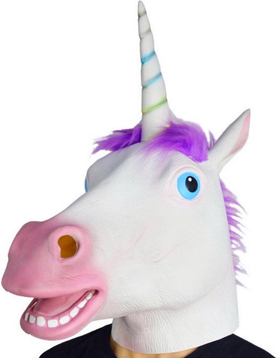 TECQX Luxe Eenhoorn Masker - Verkleedmasker - Dierenmasker - Eenhoornmasker - Eenhoorn masker voor Kinderen en Volwassenen - Halloween - Carnaval Masker - Wit/Paars