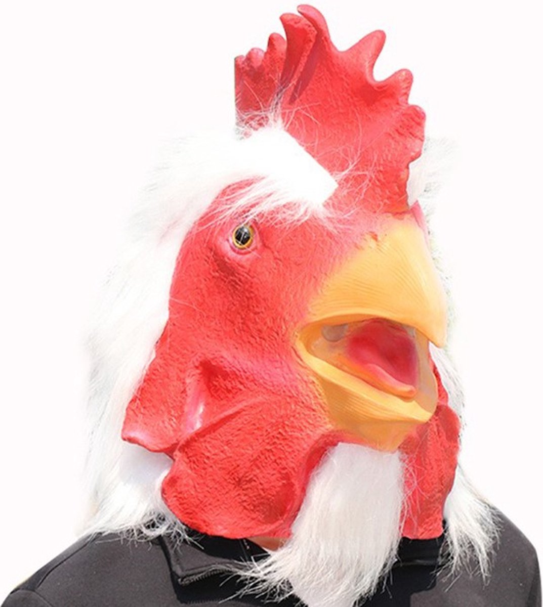 TECQX Luxe Haan Masker - Verkleedmasker - Dierenmasker - Hanen Masker - Kippenmasker voor Kinderen en Volwassenen - Halloween - Carnaval Masker - Wit/Rood