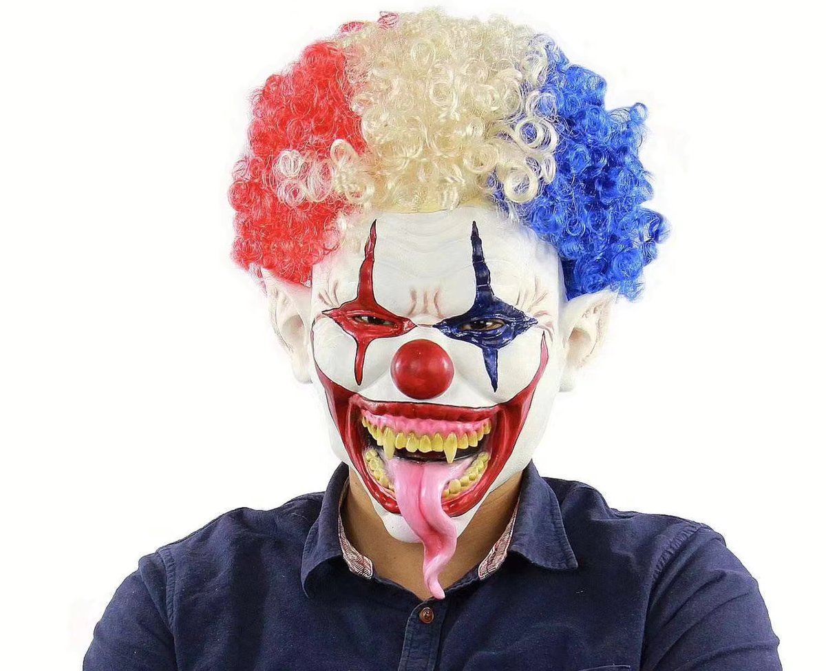 TECQX Luxe Horror Clown Masker - Gekleurde Clown Pruik - Verkleedmasker - Killer Clown - Clown masker voor Kinderen en Volwassenen - Halloween - Carnaval Masker - Rood/Blond/Blauw