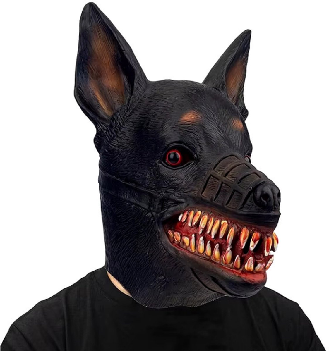 TECQX Luxe Horror Honden Masker - Verkleedmasker - Dierenmasker - Eng Honden masker - Honden Masker voor Kinderen en Volwassenen - Halloween - Carnaval Masker - Bloederige Bruin/Zwart