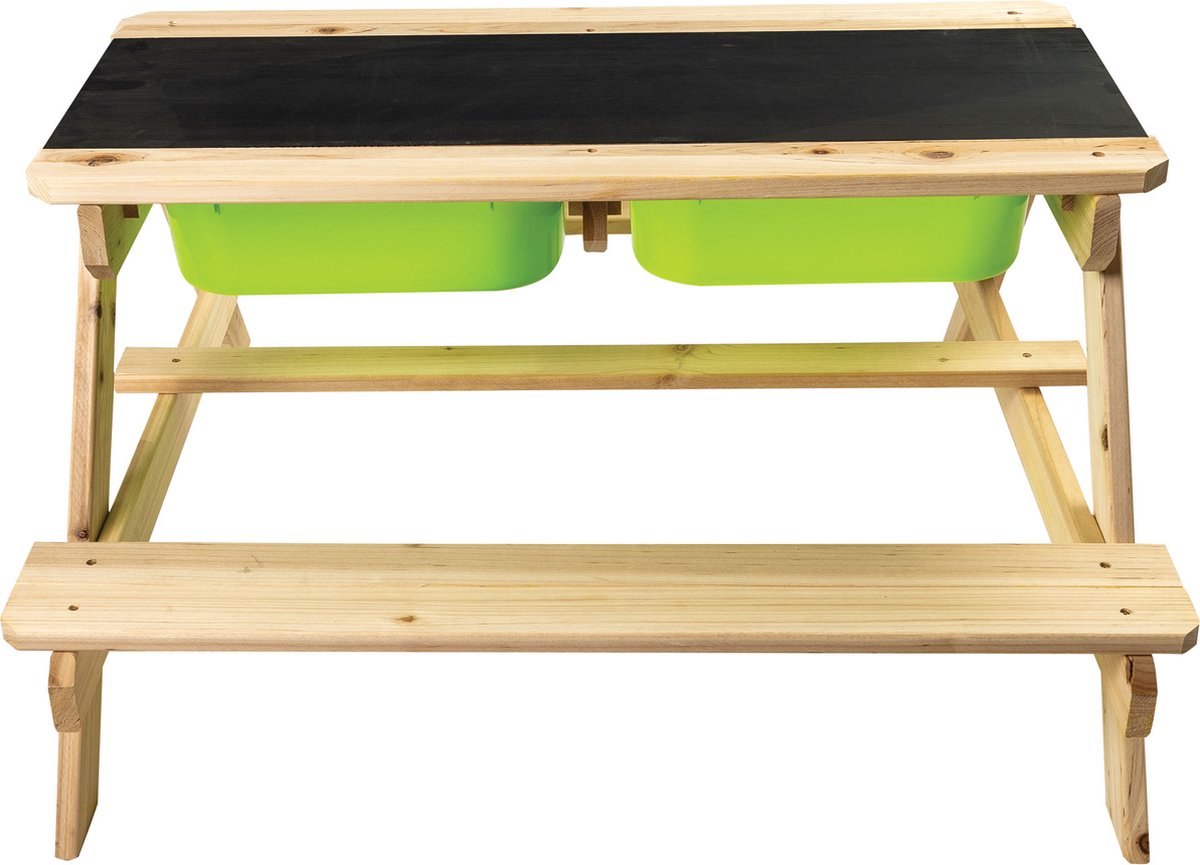Speeltafel met Zandbak - Waterbak - Krijtbord - Watertafel - Kindertafel met Bankjes - Picknicktafel Kinderen - Zandtafel - 90 x 86 cm