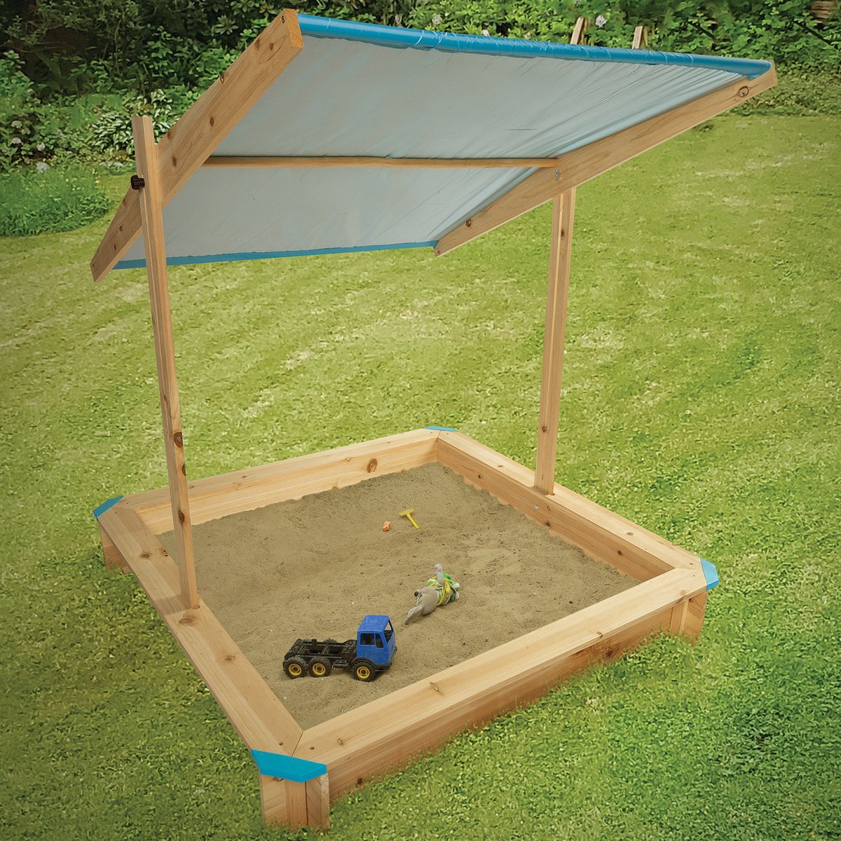 Zandbak met Verstelbaar Dak - Afsluitbaar - Hout - Buitenspeelgoed Tuin voor Jongens en Meisjes - 116 x 116 cm