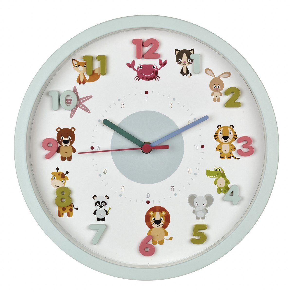 TFA Kinderkamer wandklok - dieren - lichtblauw - D30 cm - kunststof - rond