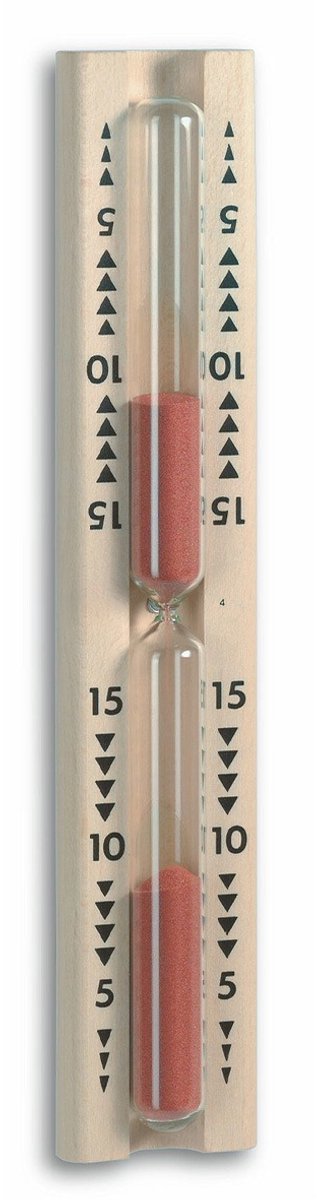 TFA Sauna timer/wekker - waterdicht - 15 min - zandloper - berkenhout - 29 cm