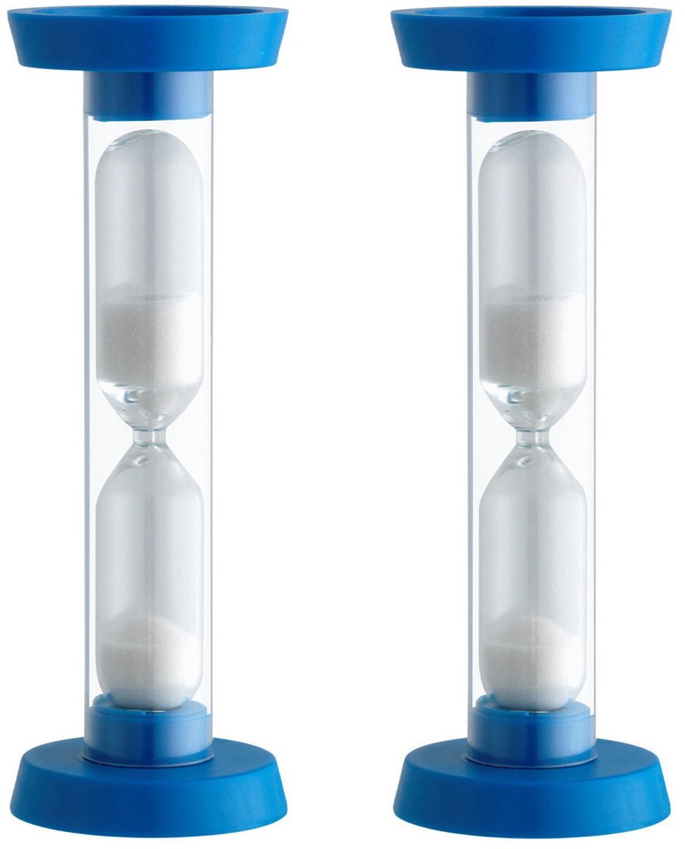 TFA   timer/wekker - 2x - 3 min - kunststof - blauw - 9 cm - spelletjes/tanden poetsen