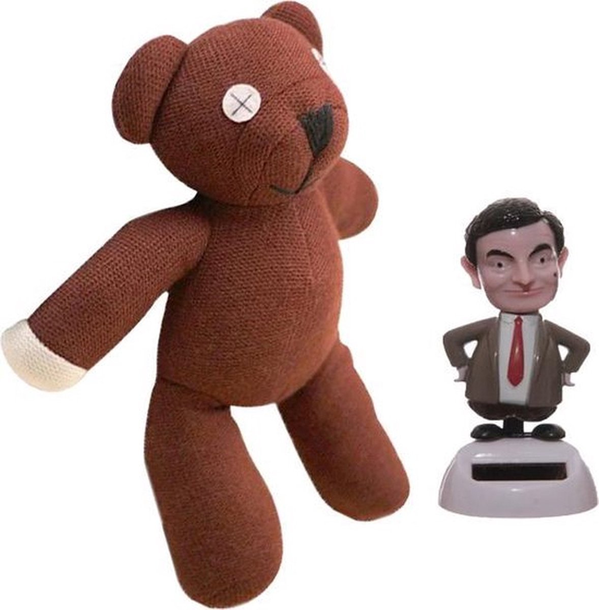 Mr. bean pakket beer knuffel teddy teddybeer + mister bean solar poppetje beweegt op kunstlicht en zonlicht.
