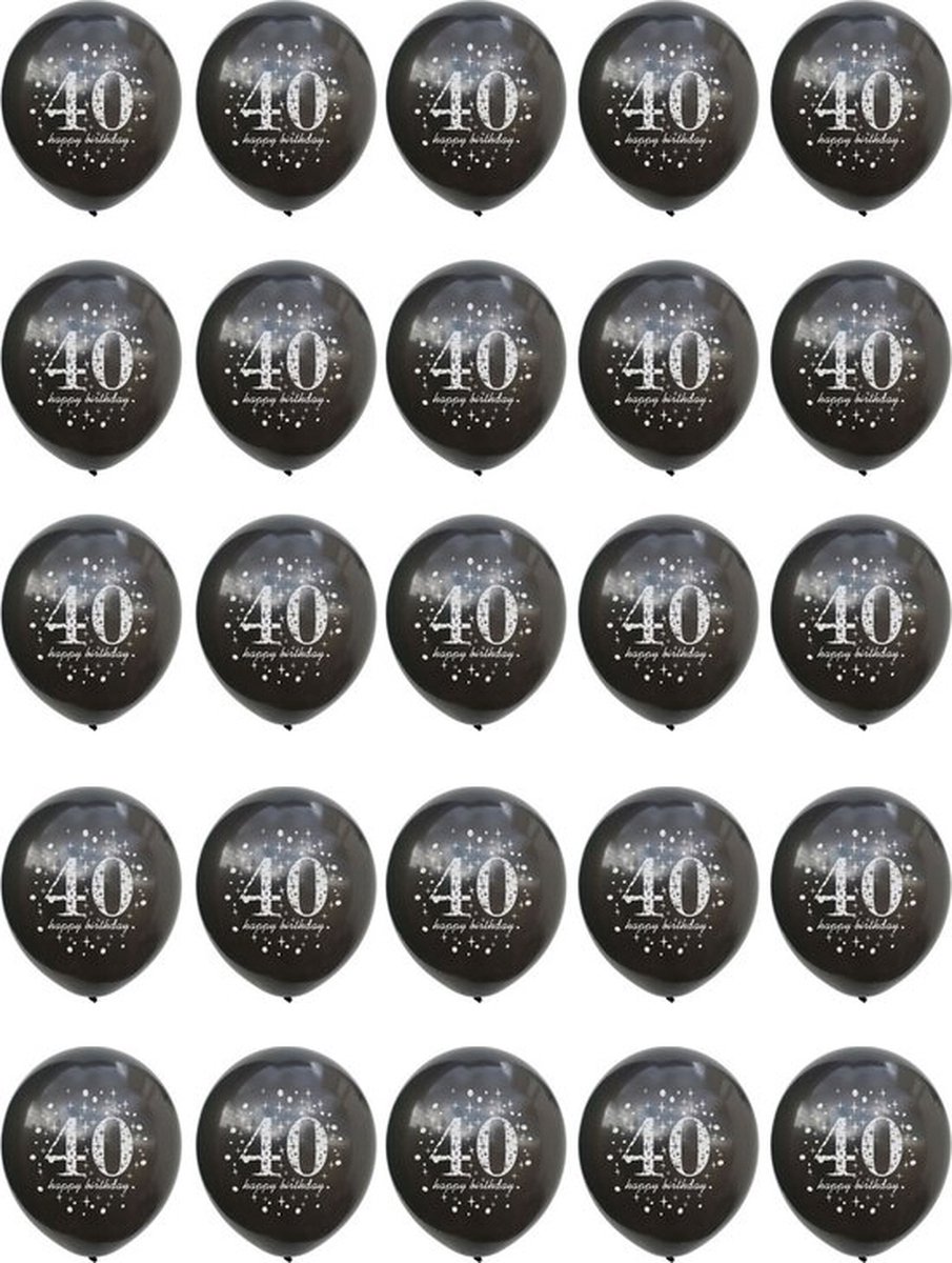 Zwarte Ballonnen 40 Jaar - Verjaardag Gefeliciteerd (25 stuks)