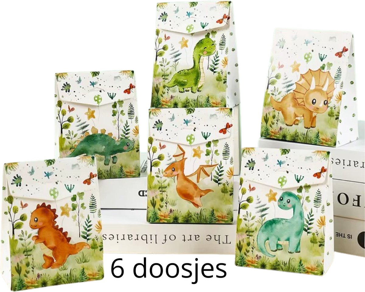 Cadeaudoos - Geschenkdoosje - Doopsuiker verpakking - Dino - Dinosaurus - 6 stuks - Communie - Verjaardag - Kinderfeest