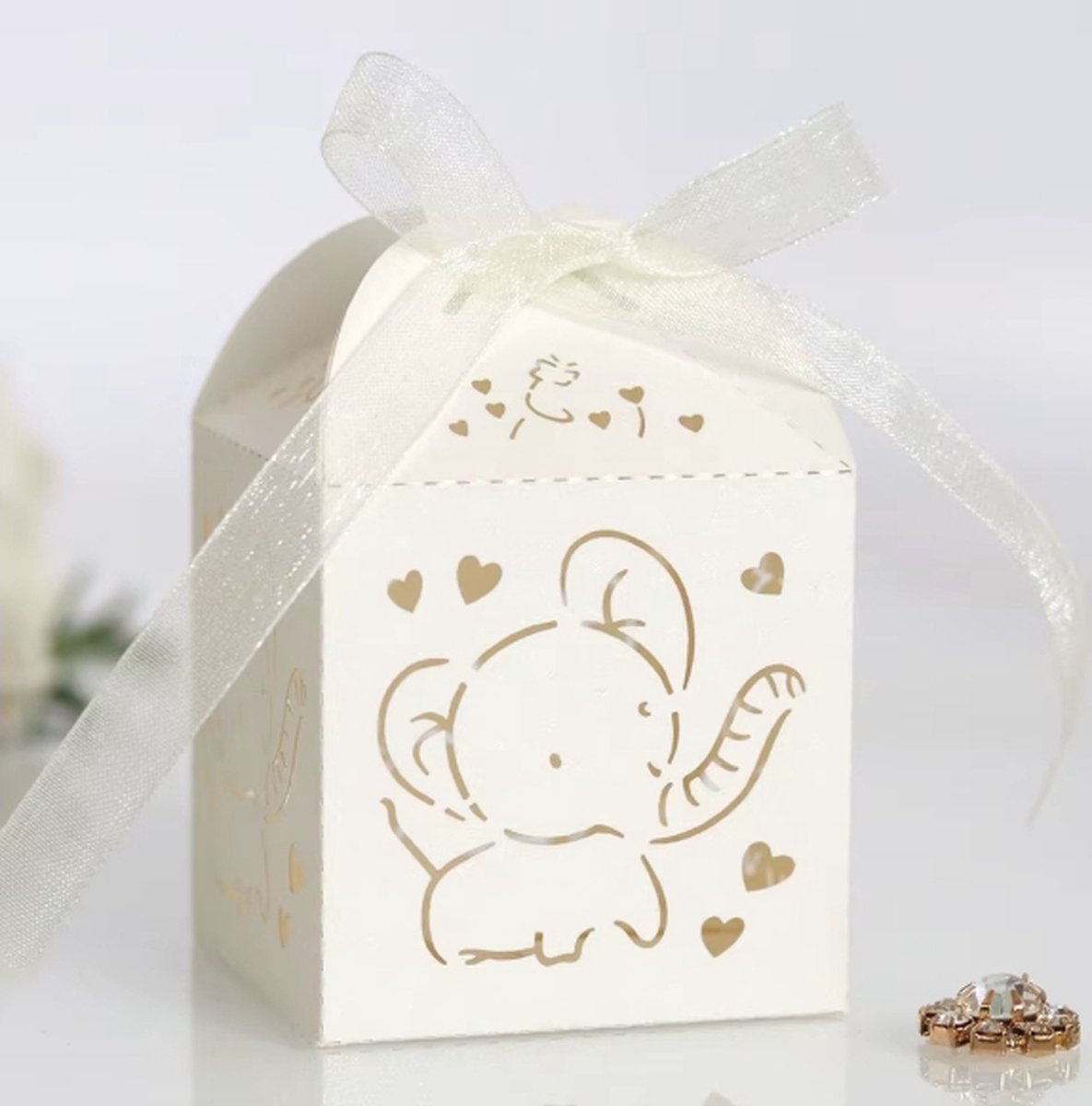 Cadeaudoos - Geschenkdoosje - Doopsuiker verpakking - Olifant - 10 stuks - Communie - Verjaardag - Kinderfeest