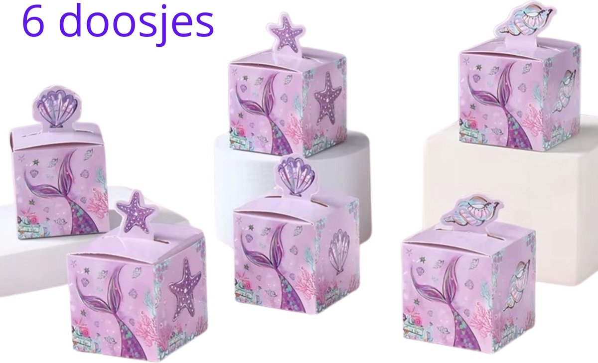 Cadeaudoos - Geschenkdoosje - Doopsuiker verpakking - Zeemeermin - 6 stuks - Communie - Verjaardag - Kinderfeest