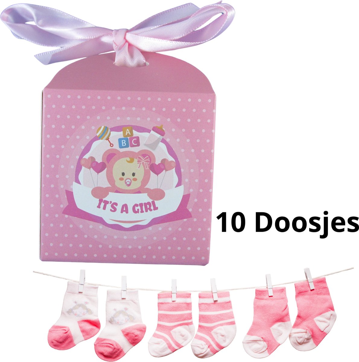 Geschenkdoosje geboorte - 10 stuks roze - kraamvisite - meisje - traktatie - Cadeaudoos - Baby
