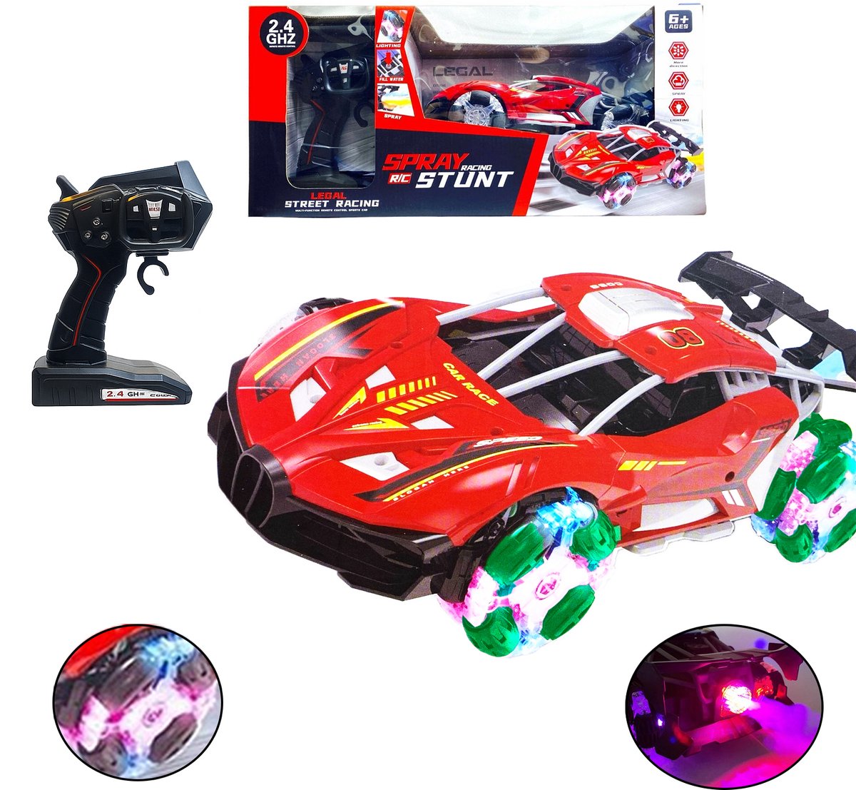 Street Race - Rc auto 2.4GHZ Burn-out - 1:12 Schaal - met rook spray - oplaadbaar