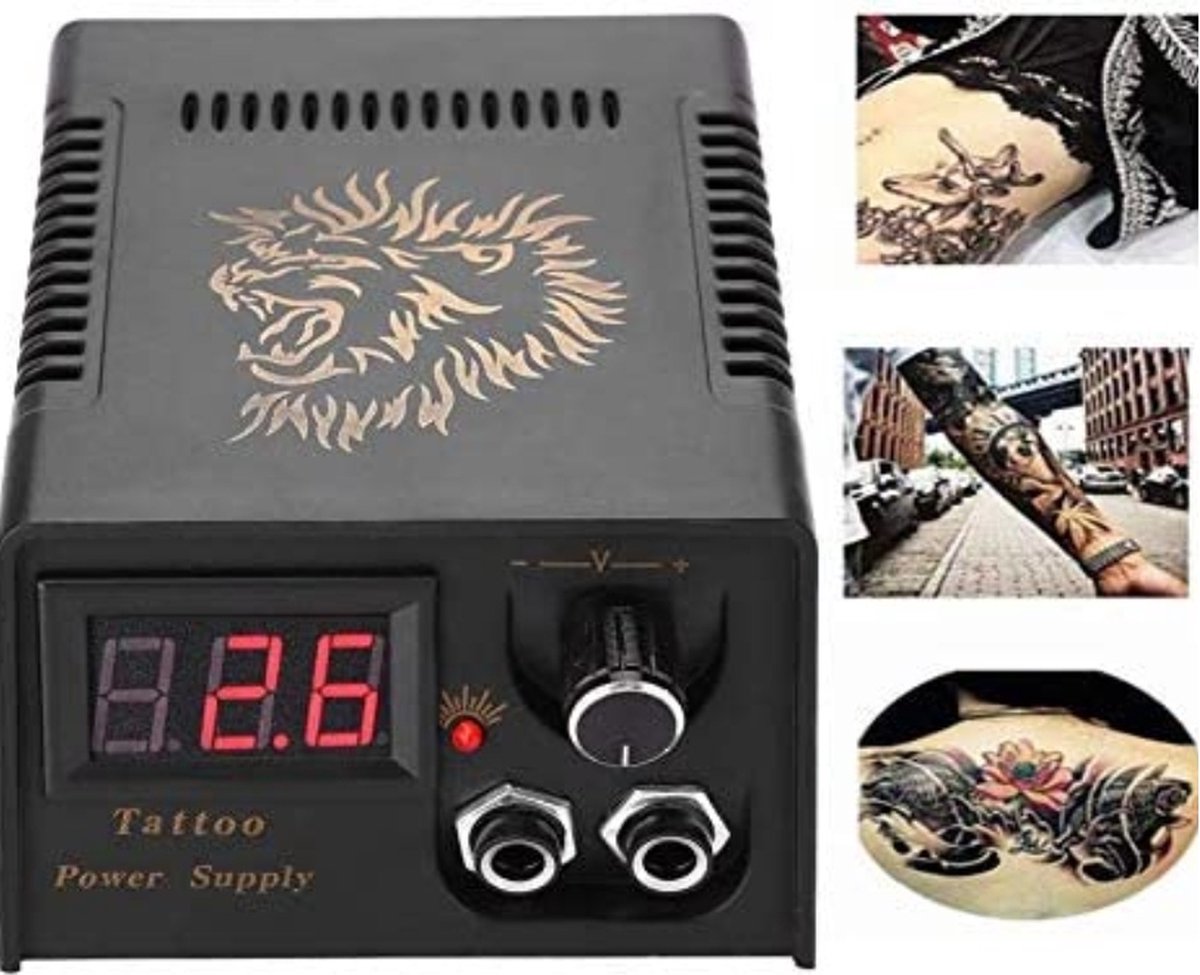 YSR - Tattoo Machine Voeding, Professioneel Lcd-Display Leeuwenkop Tattoo Voeding Zwarte Tattoo Transformator Set Voor Salon (Eu)