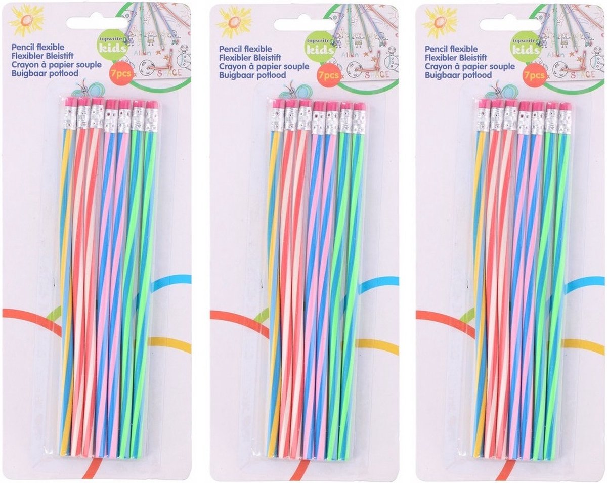 Topwrite Buigbare potloden - 21 stuks - potlood met gum - tekenen