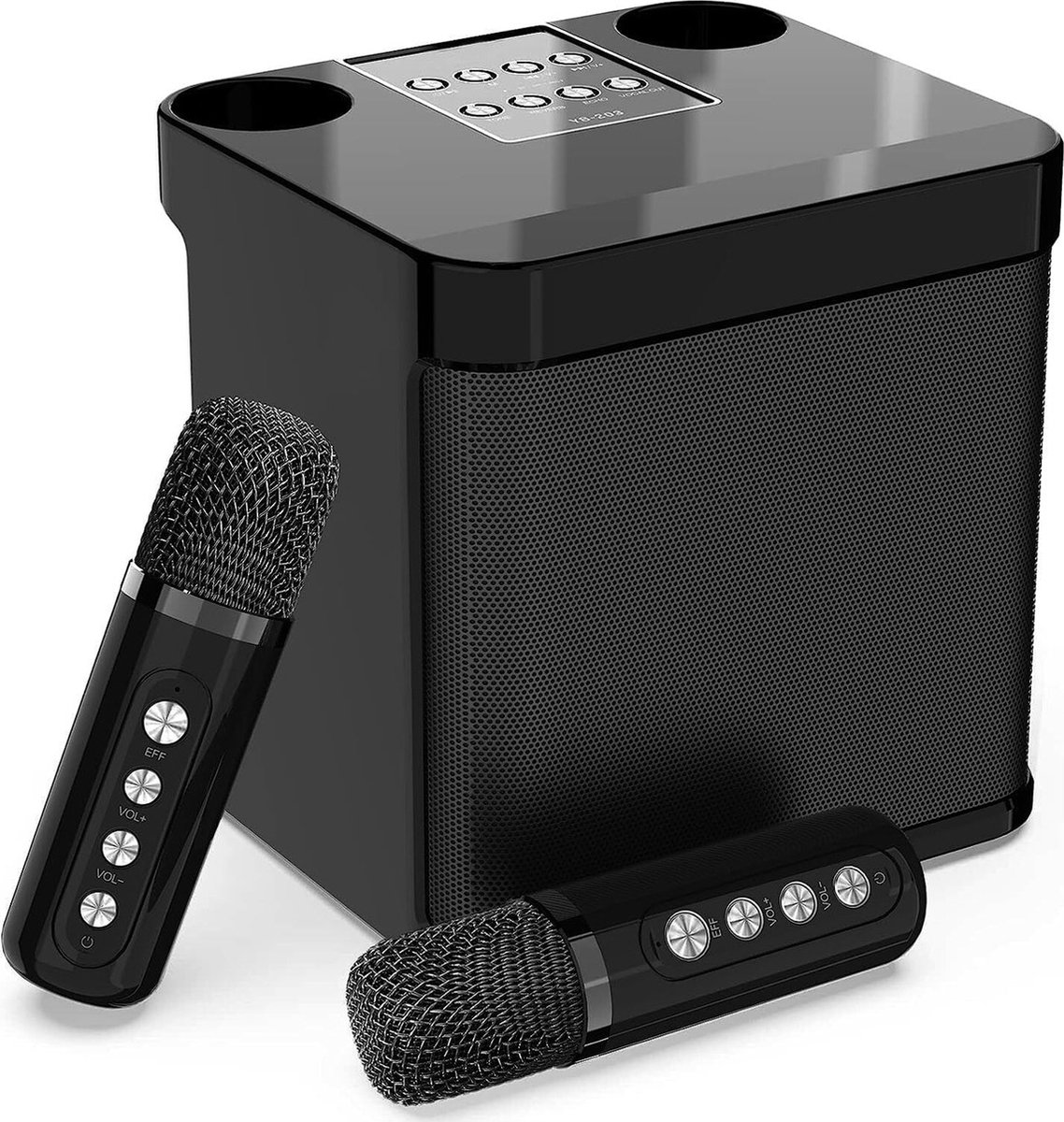 Karaoke Set Zwart met 2 draadloze microfoons - Draagbare Karaoke Speaker -   voor Volwassenen en Kinderen - Karaoke microfoon bluetooth - Karaoke set voor TV - Kado - Cadeau