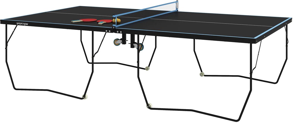   Outdoor Tafeltennistafel - Opvouwbaar - Inclusief Net, Wielen, Batjes en Ballen - Staal - Zwart - 274 x 152,5 x 76 cm