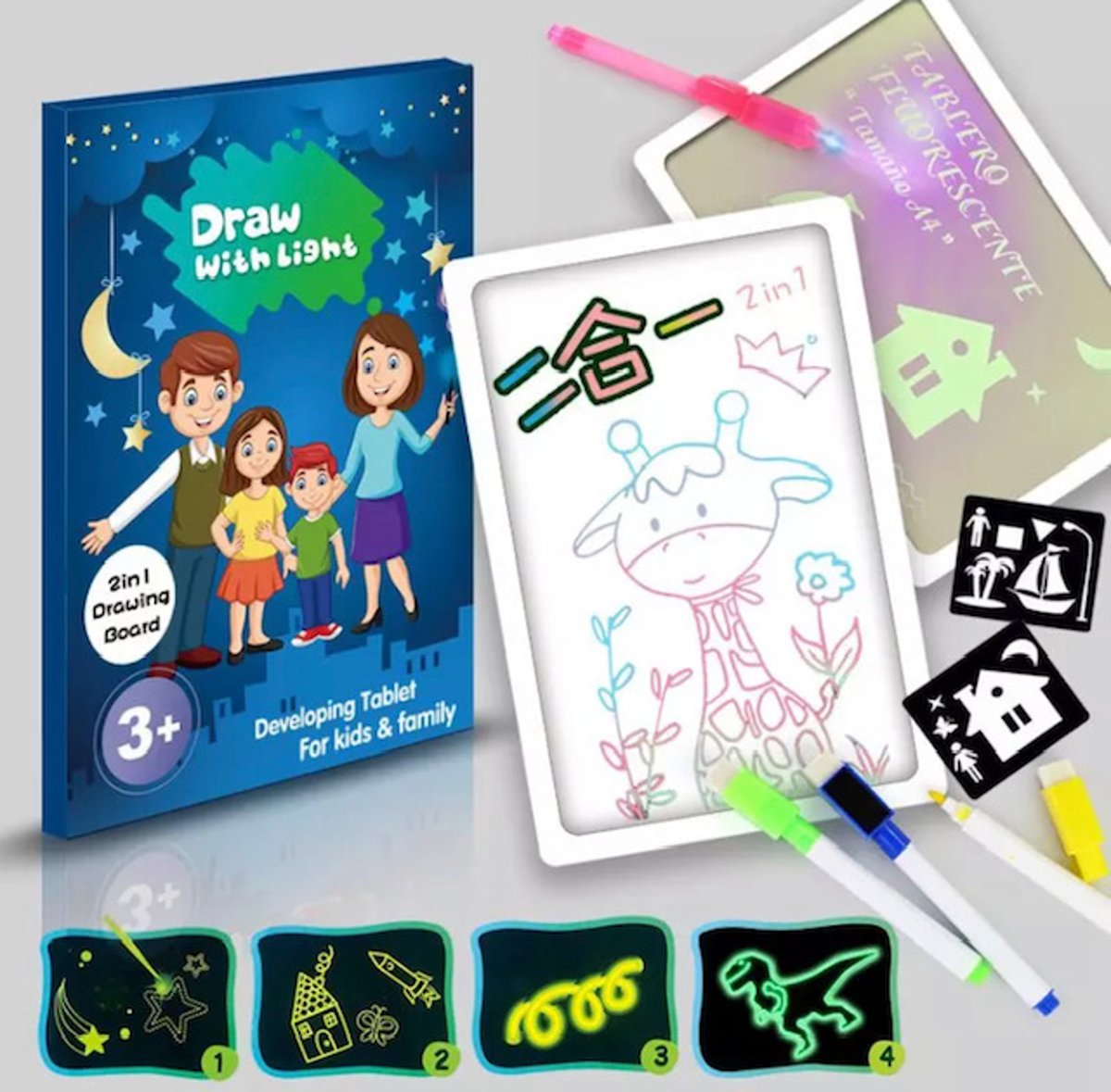 Draw with light 2 in 1 set - Draw with light   kinderen - Tekenen met licht Kerst cadeau met 3 Pennen