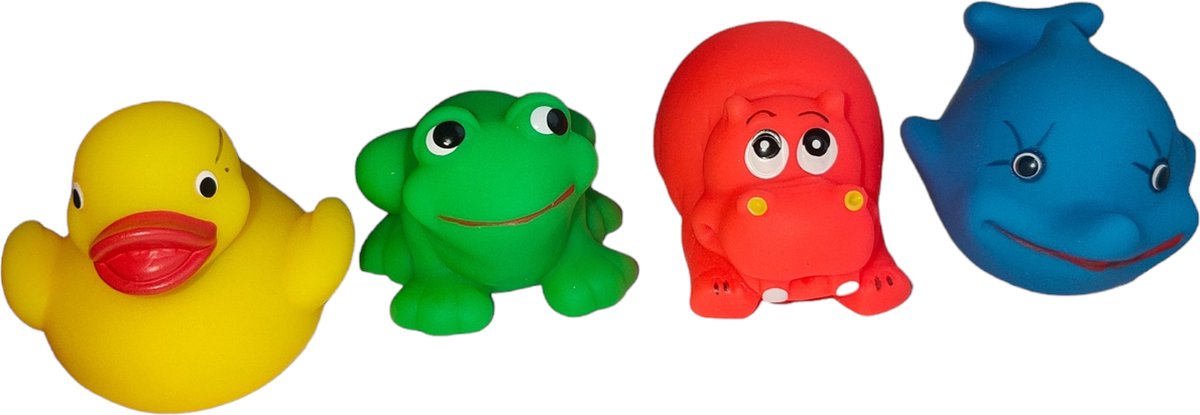 Baddieren 4 Stuks - Veilig Badspeelgoed - Dolfijn, Nijlpaard, Kikker en Eend