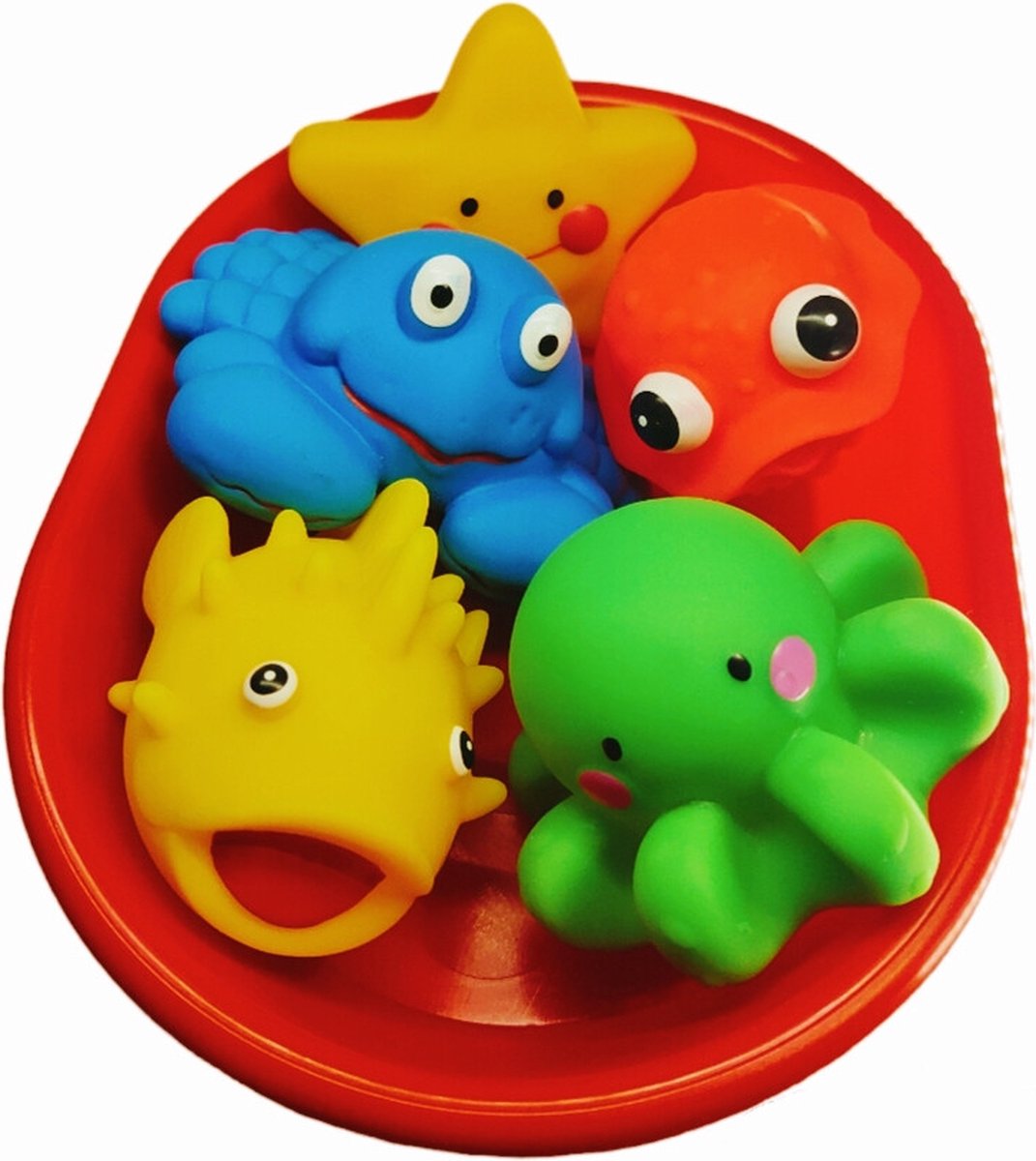 Zeedieren Badspeelgoed – 5 Stuks in Rood Badje – Veilig, Educatief en Speels Badspeelgoed voor Babys en Peuters