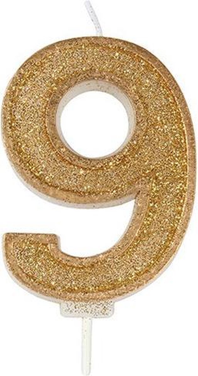 Sparkle Gold Numeral Candle 9