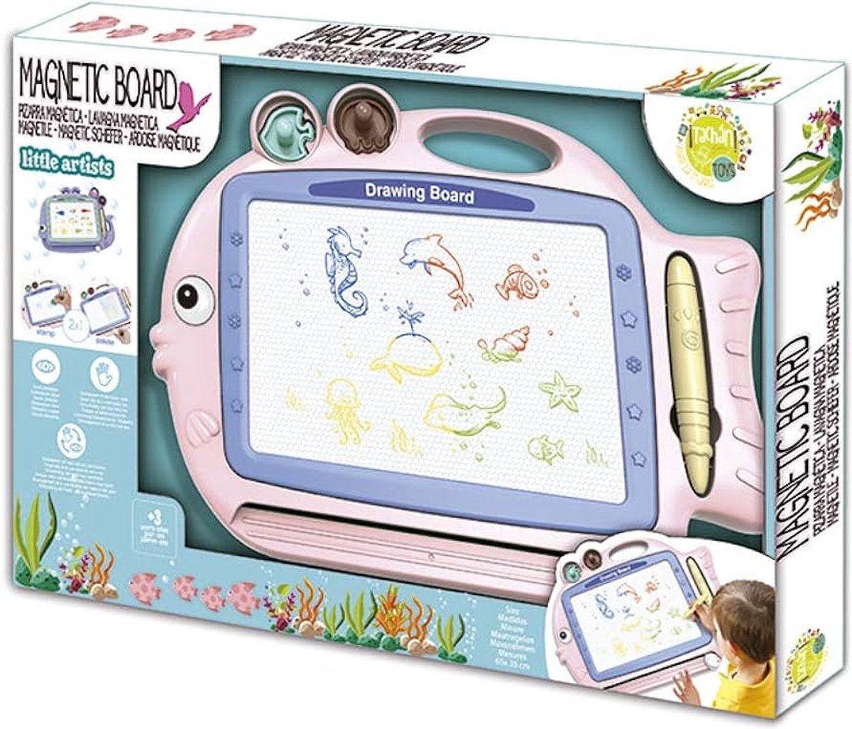 Magnetisch Tekenbord Roze/Blauw - Tachan - Walvis Design - Met Kleuren - Pen en Stempels