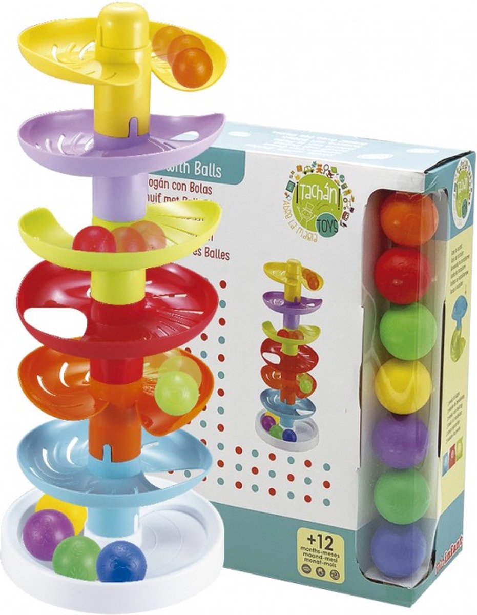 My First Knikkerbaan met 6 Verdiepingen en 7 Ballen - Tachan - Glijbaan voor Ballen - Spiraaltoren voor Baby
