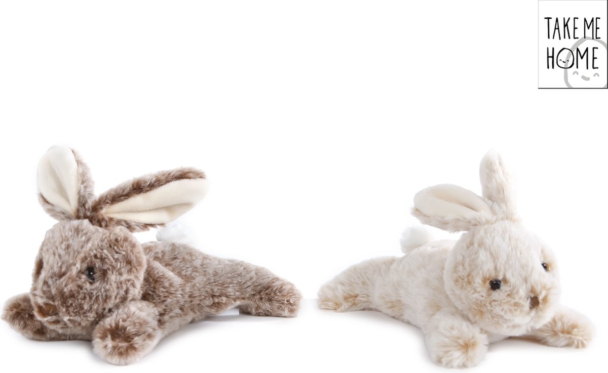 Take Me Home Pluche Konijn Liggend 22 Centimeter Zand/Off white 660545
