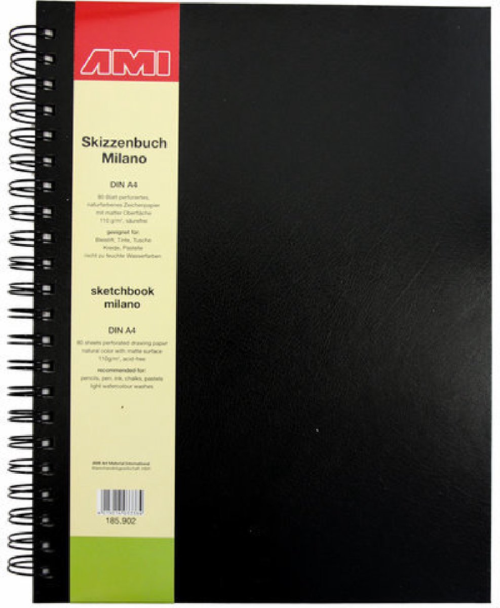 Schetsboek - Tekenboek - Harde kaft - Ringband - Zwart - A4 - 110gr - 80blz - Milano - AMI