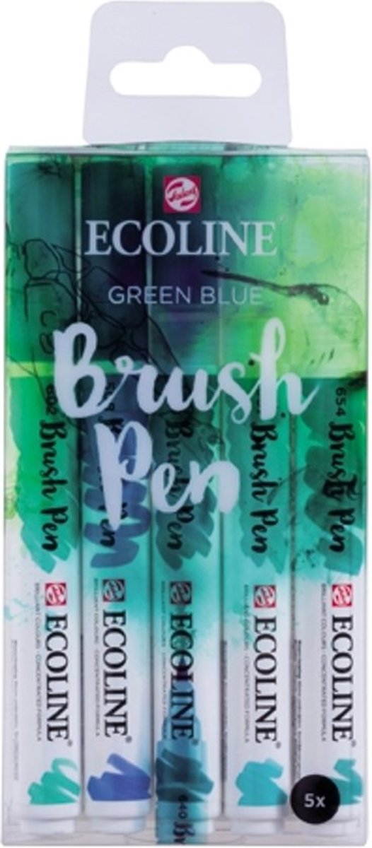 Ecoline “Groen/Blauw” Brushpennen set van 5 in een Zipperbag