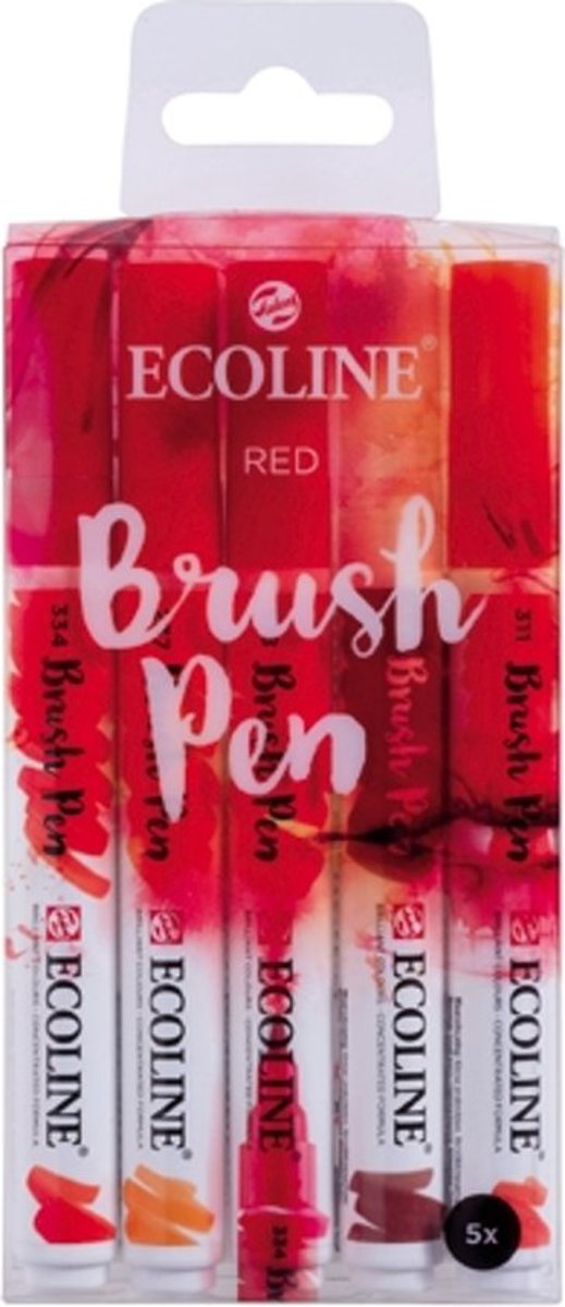 Ecoline “Rood ” Brushpennen set van 5 in een Zipperbag