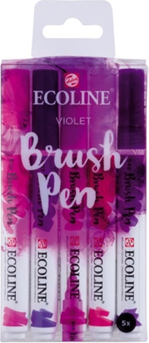 Ecoline “Violet” Brushpennen set van 5 in een Zipperbag