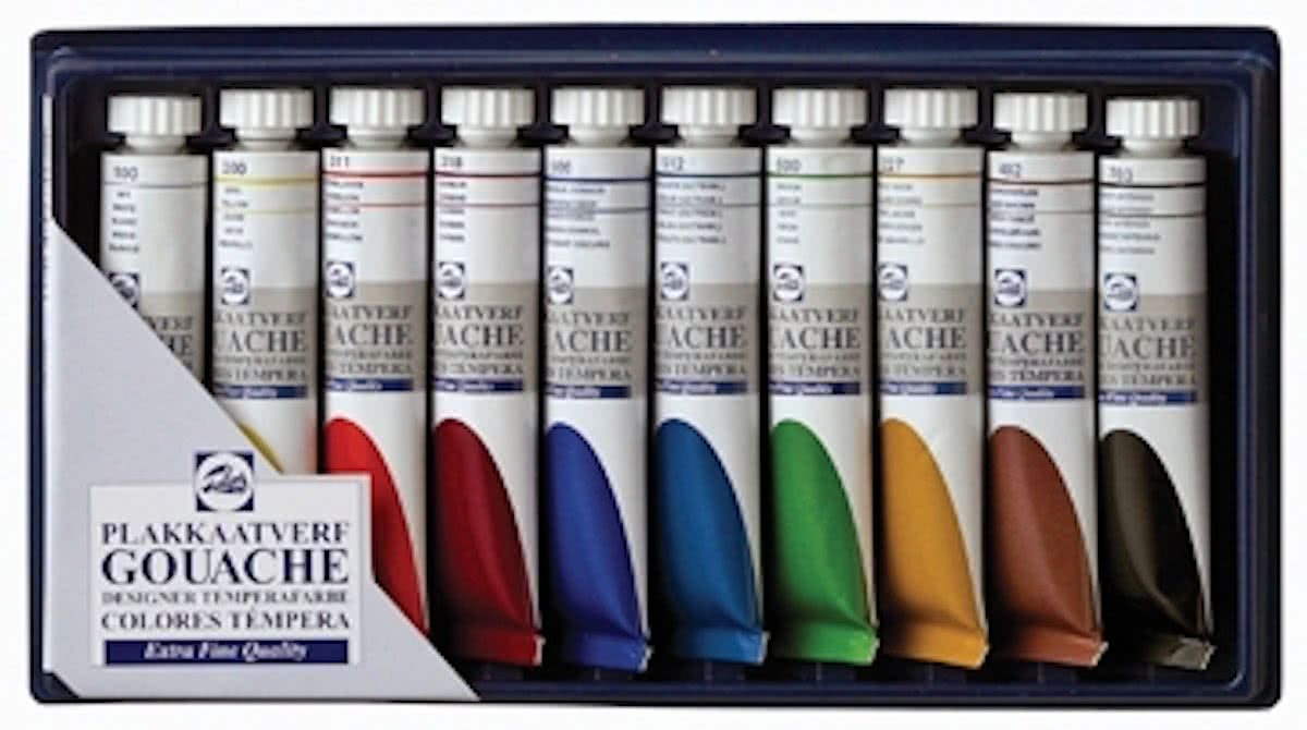 Talens plakkaatverf extra fijn, etui van 10 tubes in geassorteerde kleuren