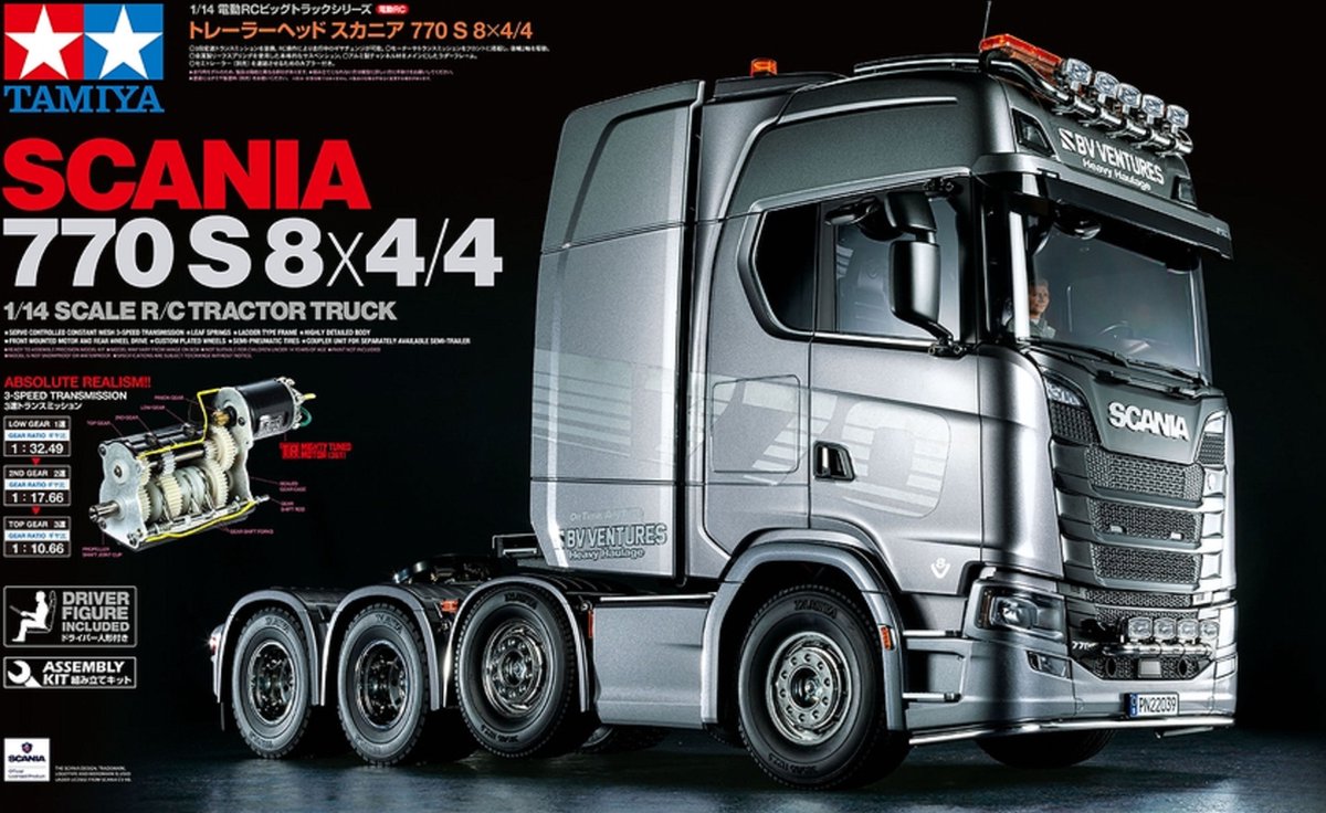 Tamiya Modelbouwpakket Auto - 56371 RC Scania S770 V8 Truck 8X4 SLT Zwaar Transport RC Plastic - 1:14 -