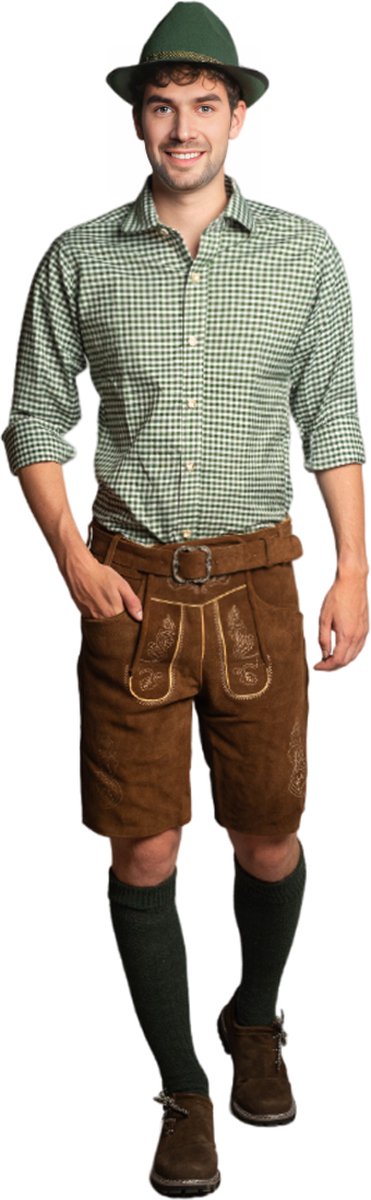 Tannhauser Lederhose Brixental met Riem Kort 100% Echt Leder Kort Oktoberfest Heren Carnavalskleding Heren Lederhosen Man - Leer - Donkerbruin - Maat 4XL