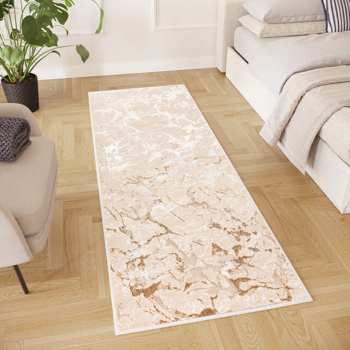 Tapiso Crystal Loper Tapijtloper Beige Laagpolig Vloerkleed Maat- 70x350