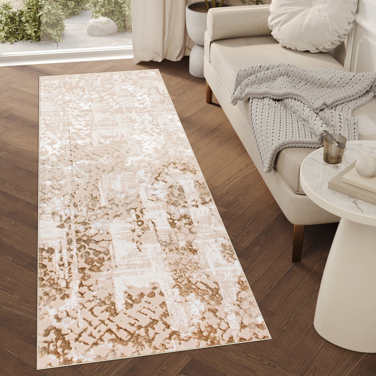 Tapiso Crystal Loper Tapijtloper Bruin Laagpolig Vloerkleed Maat- 80x450