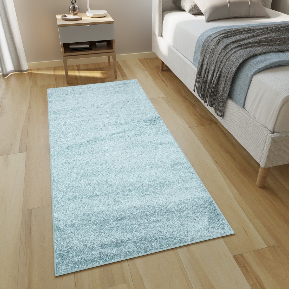 Tapiso Delhi Tapijtloper Vloerkleed Hoogpolig Blauw Fluffy Op Maat- 100x100