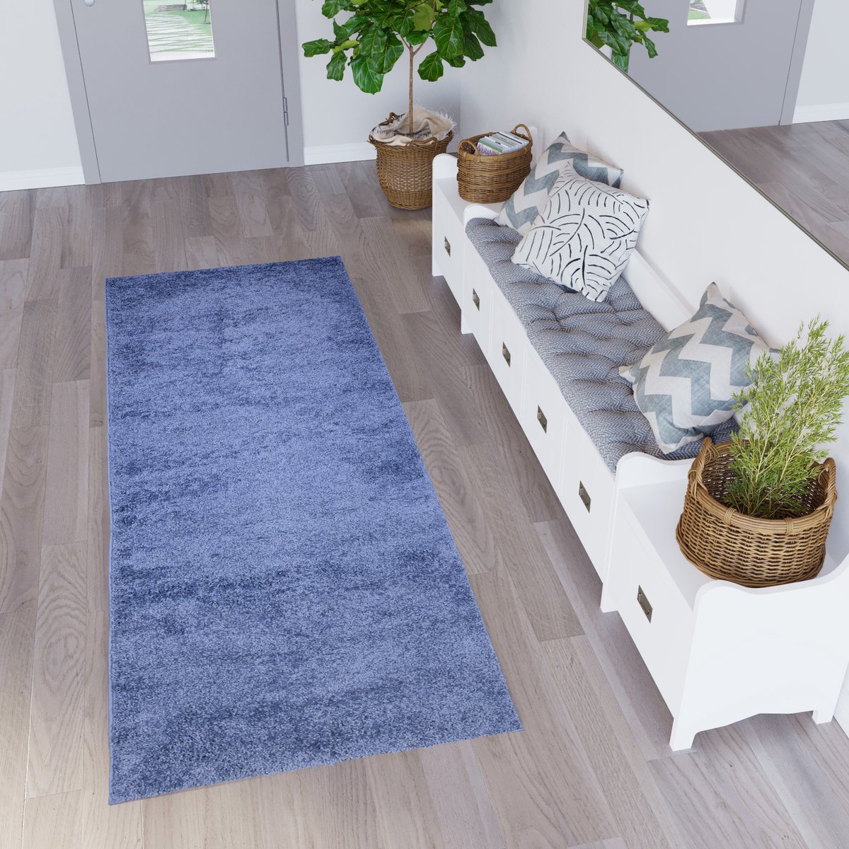 Tapiso Delhi Tapijtloper Vloerkleed Hoogpolig Blauw Op Maat- 120x1100