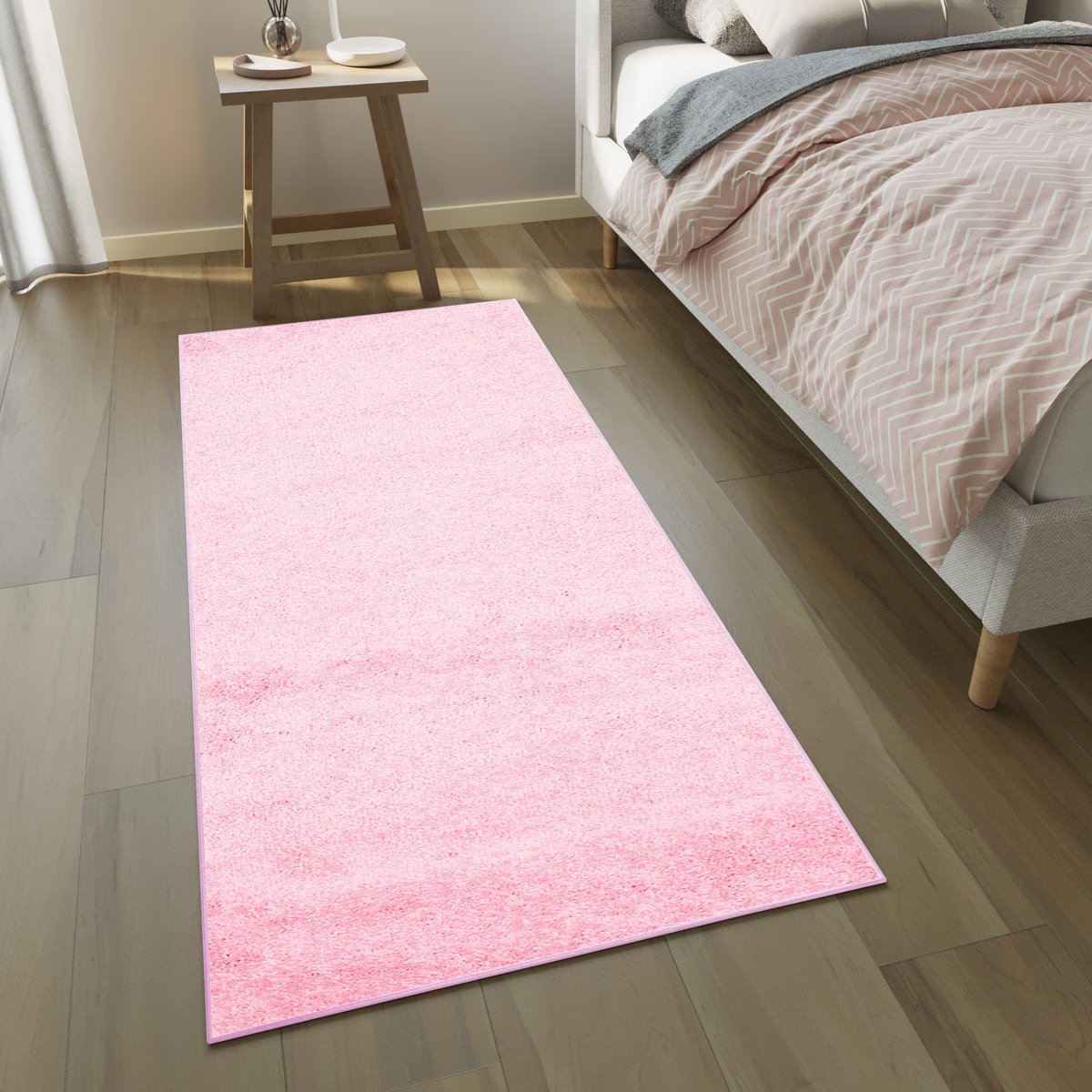 Tapiso Delhi Tapijtloper Vloerkleed Hoogpolig Fluffy Roze Op Maat- 80x1150