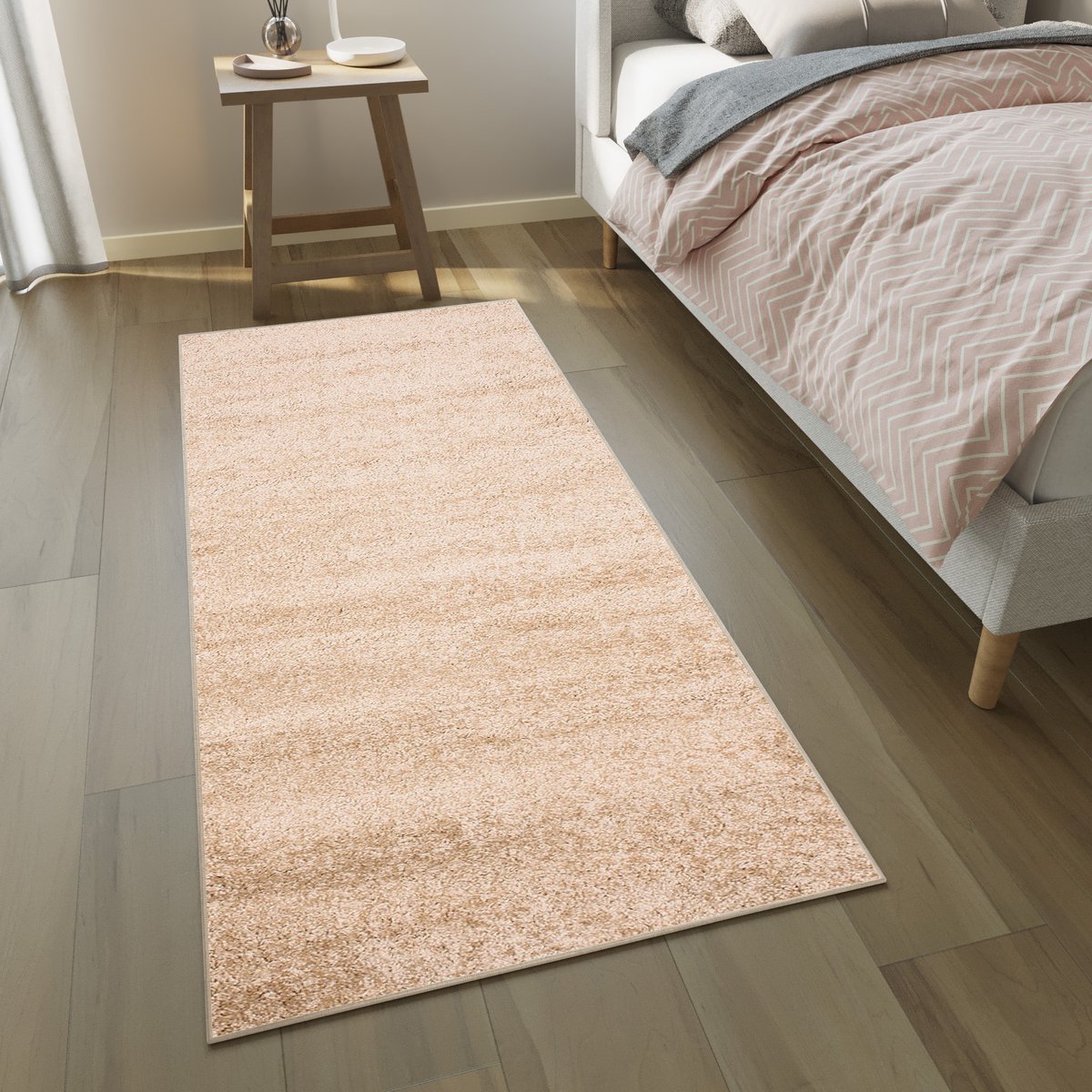 Tapiso Delhi Vloerkleed Loper Hoogpolig Beige Fluffy Op Maat- 100x1150