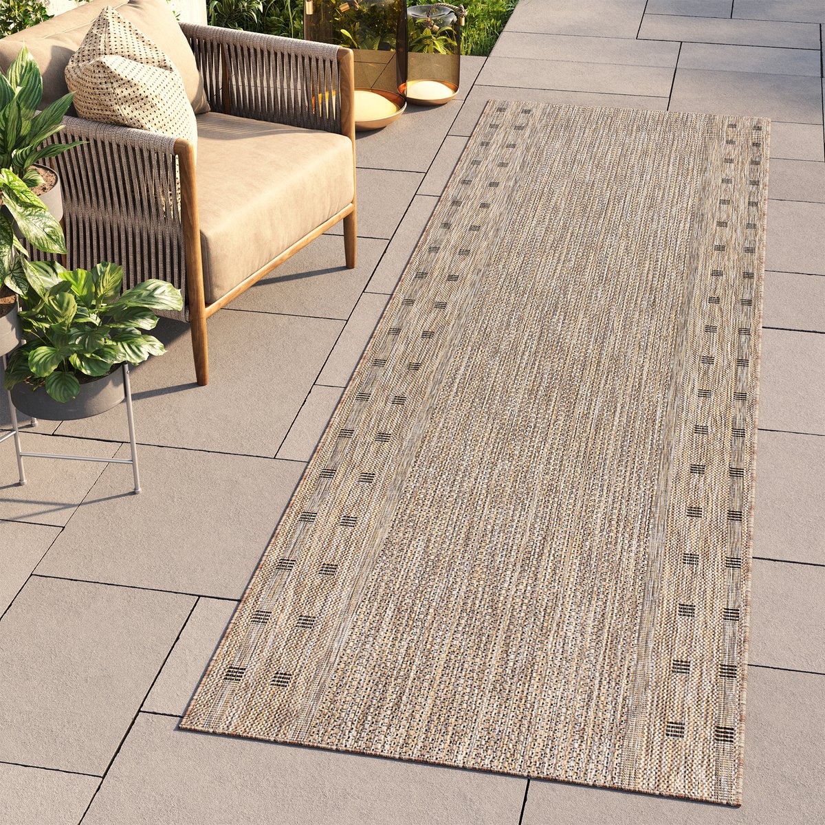 Tapiso Melissa Loper Laagpolig Beige Vloerkleed Indoor Outdoor Maat- 70x700