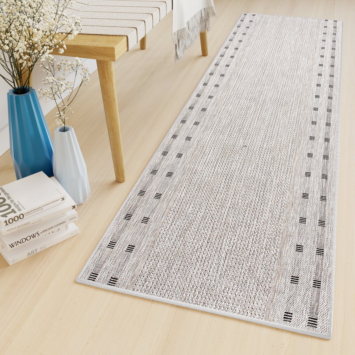 Tapiso Melissa Loper Laagpolig Grijs Indoor Outdoor Vloerkleed Maat- 70x1450