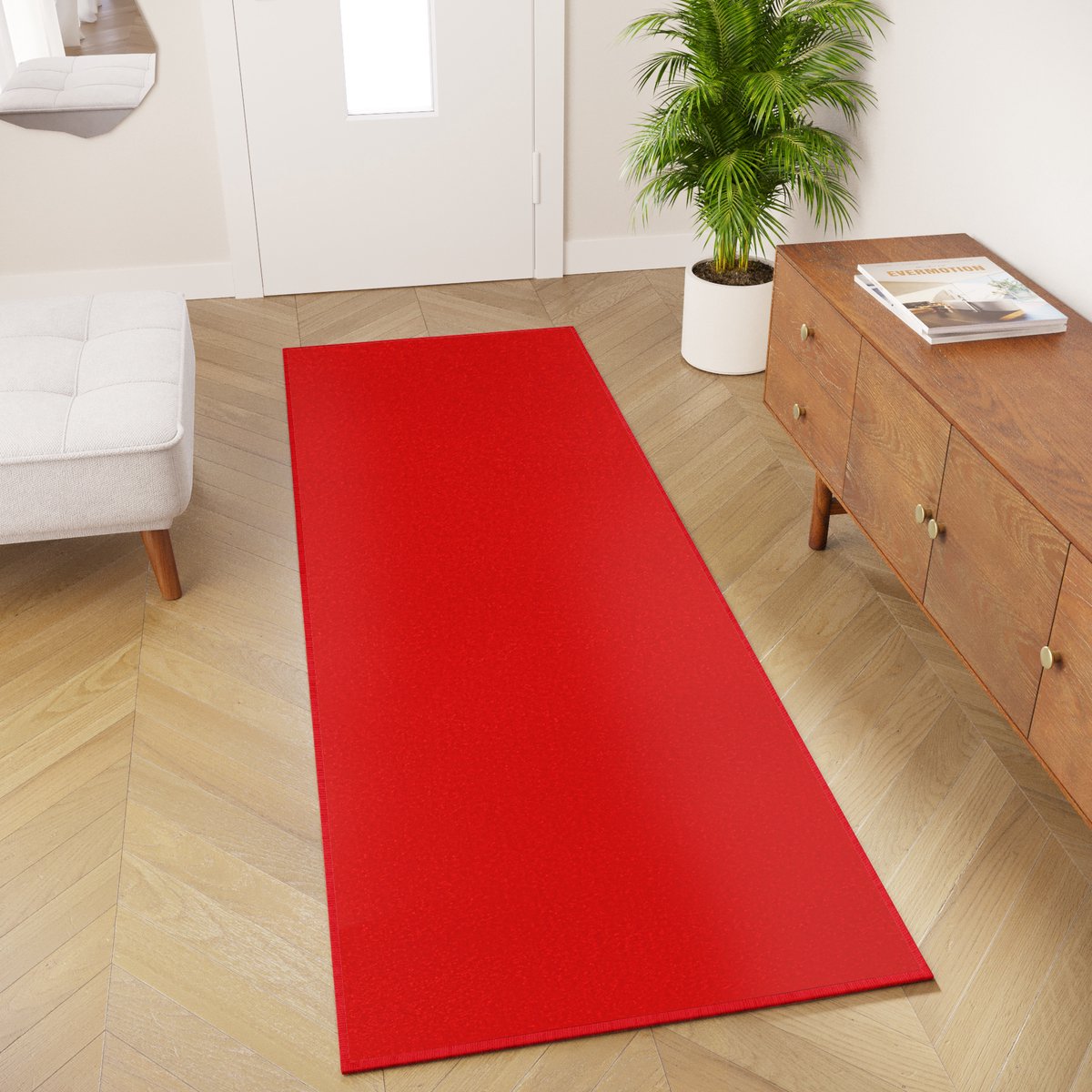 Tapiso Mono Loper Kleed Rood Effen Gang Laagppolig Vloerkleed Maat- 80x650