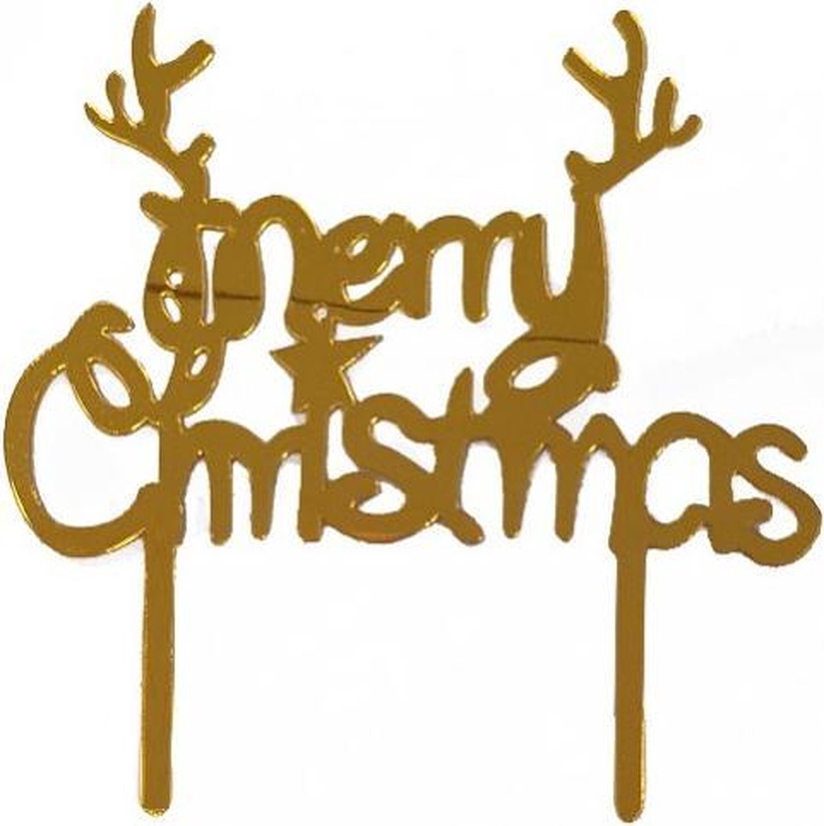 Cake Taart Topper Merry Christmas kerst goud glans acryl 14cm