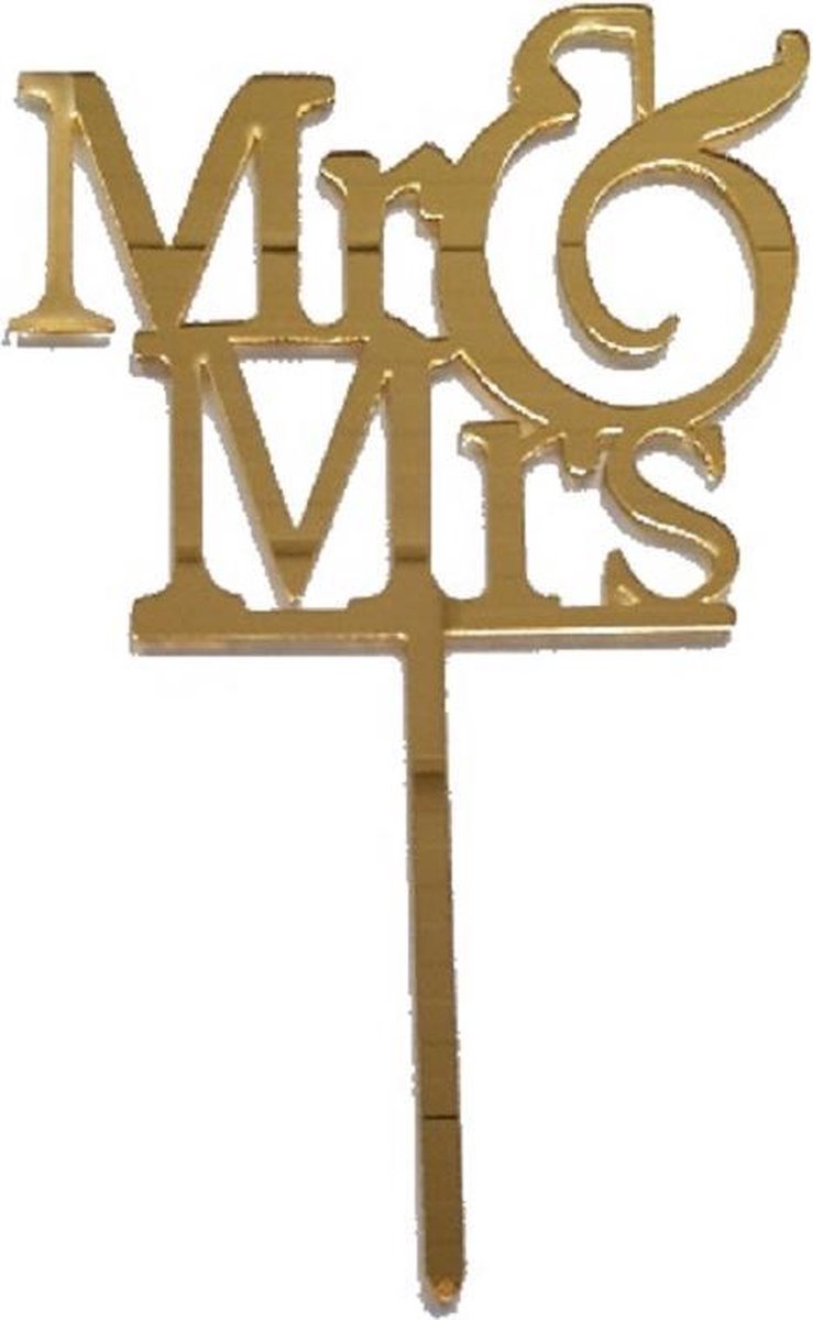Cake topper Mr&Mrs goud. Taart topper kunststof  ( acryl ).