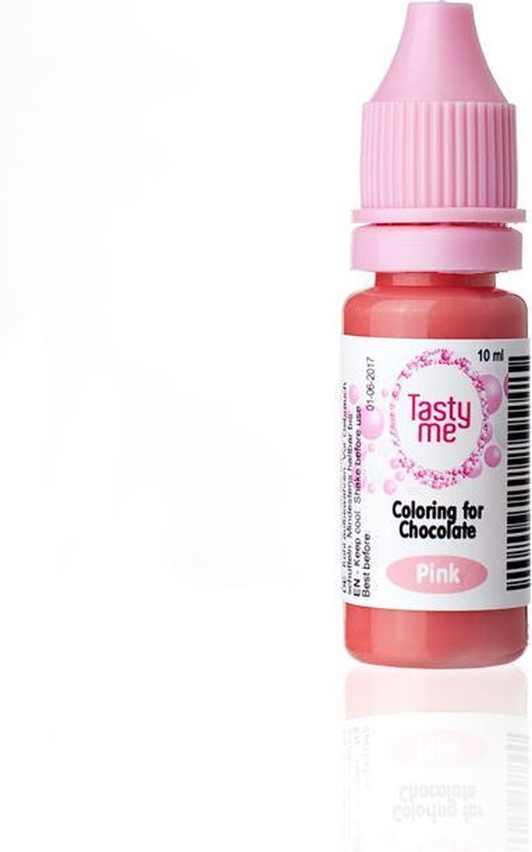 Chocolade Kleurstof roze 10 ml. Voeding kleurstof. Kleurstoffen eetbaar.Voeding kleurstof voor taart. Kleurstof bakken .Taartingrediënten en bakspullen kopen.(Tasty Me)