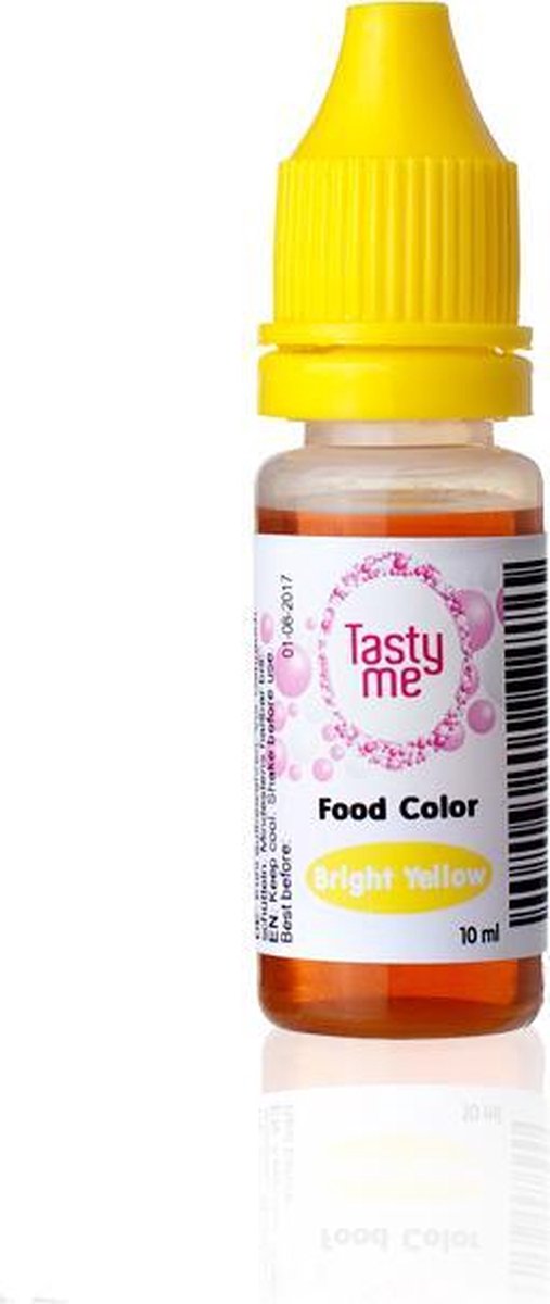 Kleurstof fel geel 10 ml. Kleurstoffen eetbaar. Voeding kleurstof voor taart. Kleurstof bakken .Taartingrediënten en bakspullen kopen.(Tasty Me)
