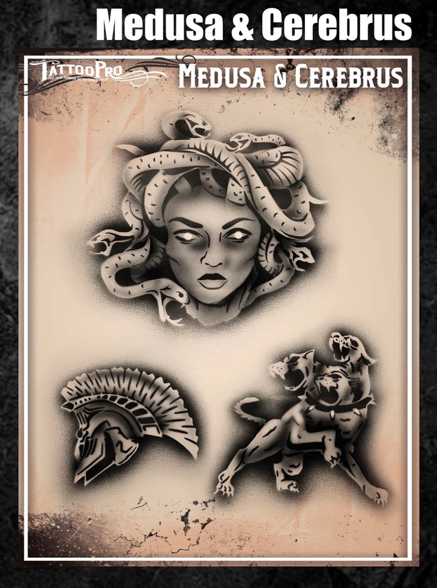 Wisers Airbrush TattooPro Stencil – Medusa & Cerebrus