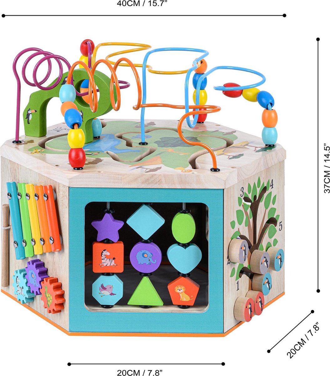 Teamson Kids Houten activiteitenkubus 7-in-1 speelset groot houten activiteitenstation PS-T0005